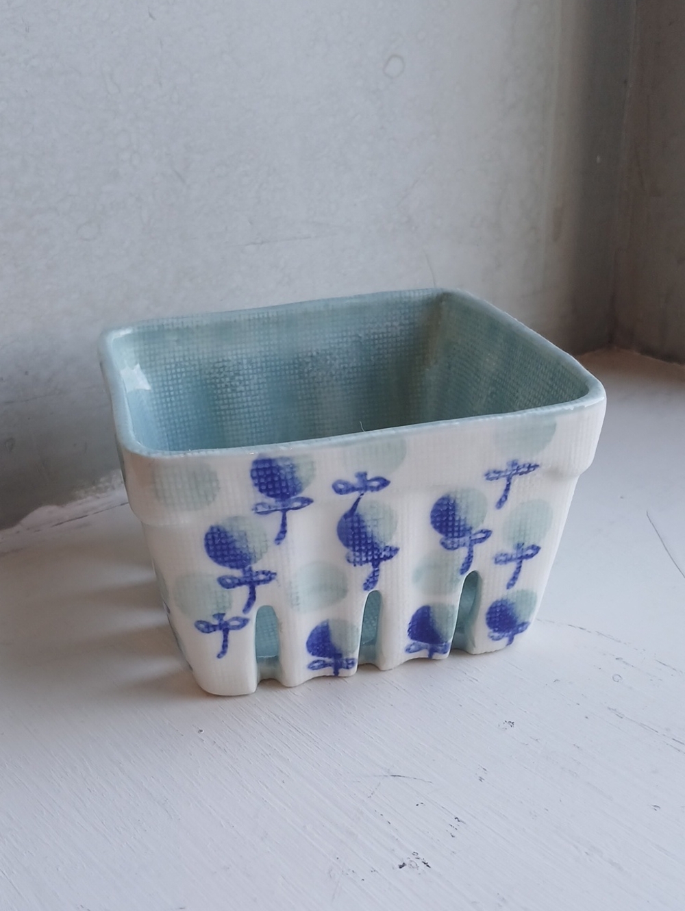 Anthropologie Floral Ceramic Berry Basket
